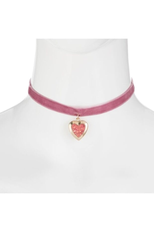 Colier Choker, Model Inima, Catifea, Roz