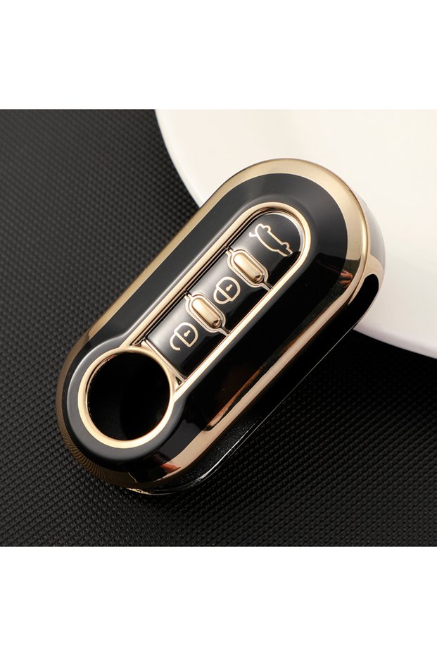 black key case 3 Buttons for Fiat 500 Ducato Panda Punto Gold TPU Car Flip Folding Key Case Cover Re