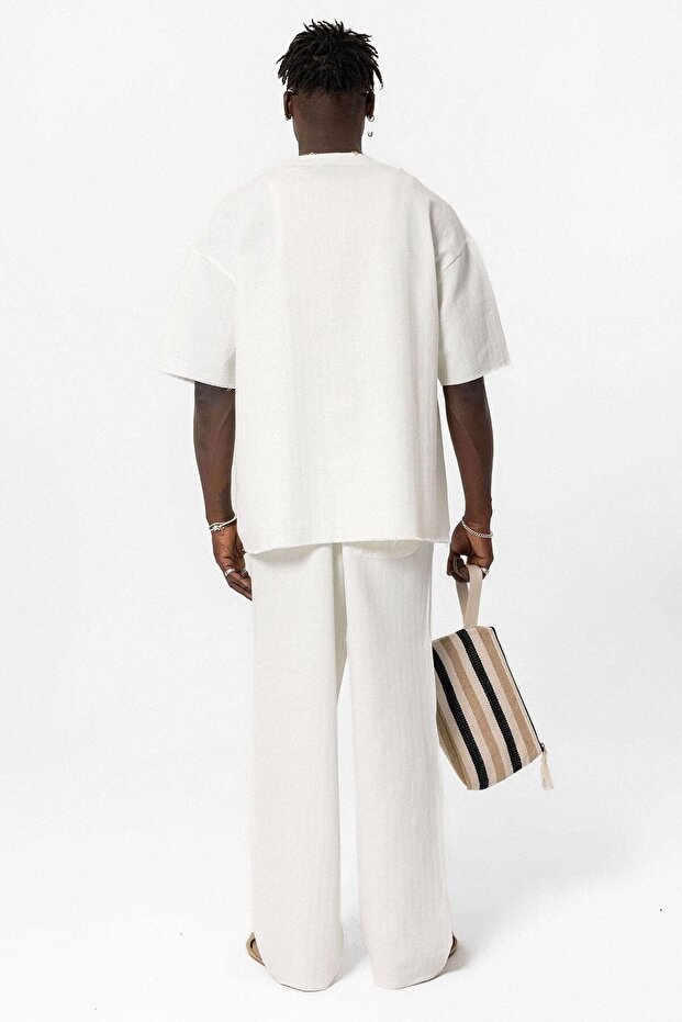 Basıc Oversize Keten Takım Ekru - 8