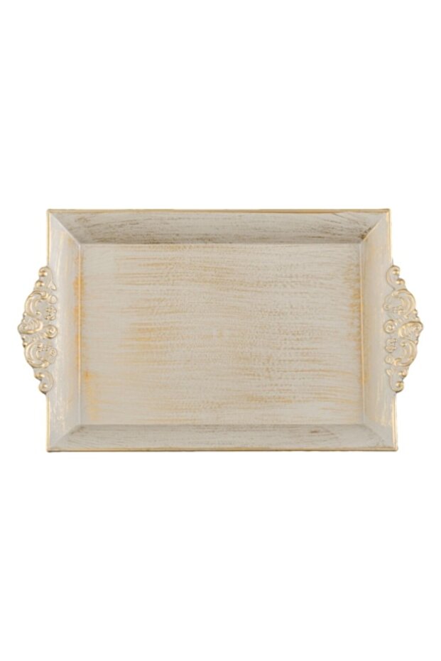 Decorative Rectangular Plastic Tray Beige Gold Brushed - 1