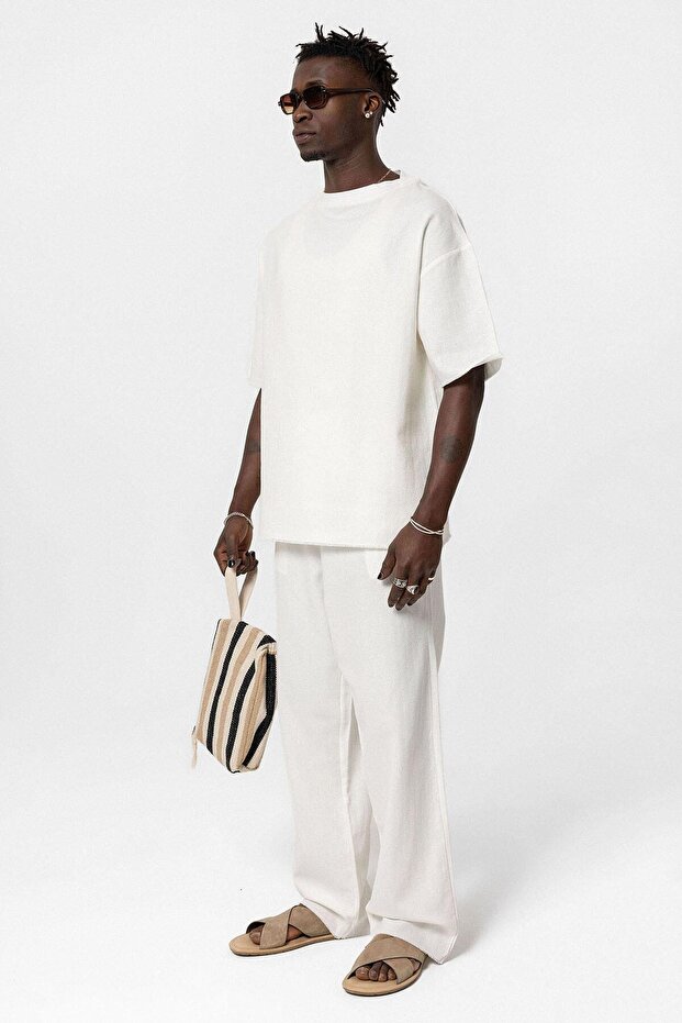 Basıc Oversize Keten Takım Ekru - 2