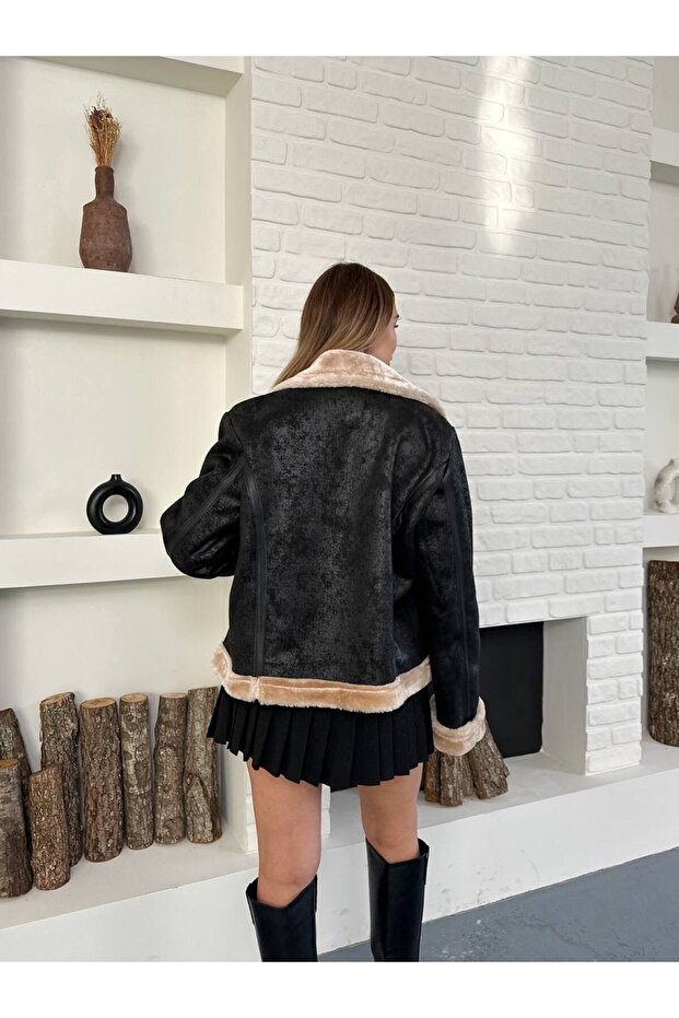 Retro Pattern Hand Feather Plush Coat Jacket - 6