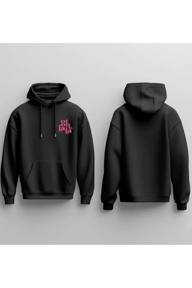 New Season Ohlala Black Djital Printed 3 Yarn Cotton Hooded Sweatshirt