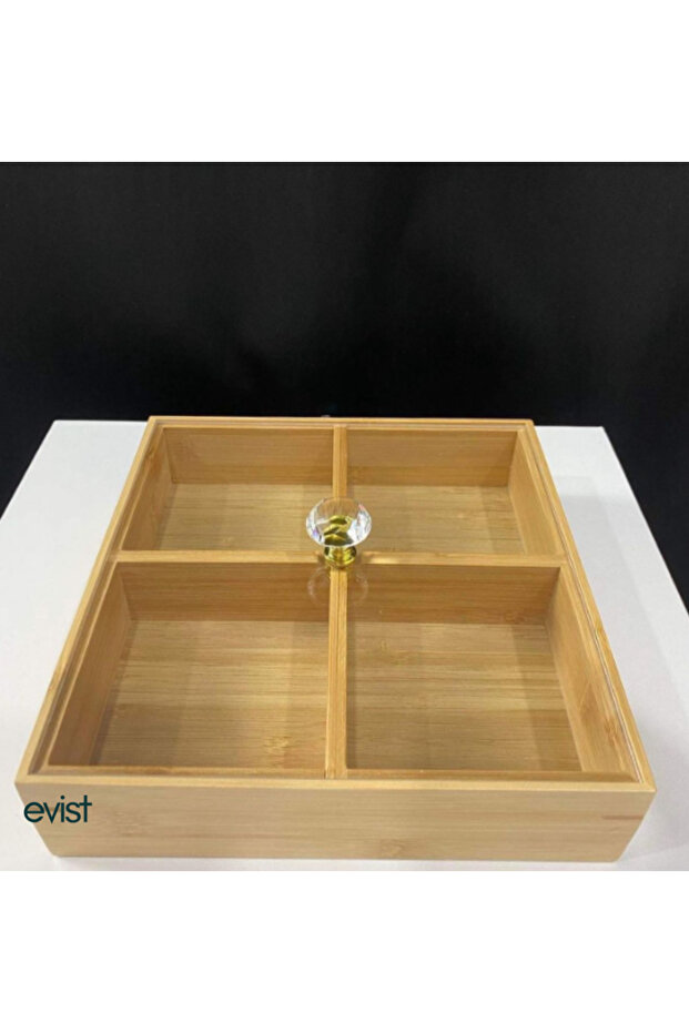 صندوق تخزين خشبي مربع بأربعة أقسام من خشب MDF (مع غطاء أكريليك شفاف) مع غطاء) 20×20 سم