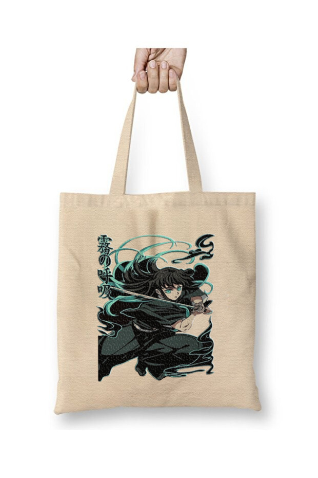 Tokito Muichiro Demon Slayer White Cloth Bag Long Handle Shopping Bag Beach Tote Bag