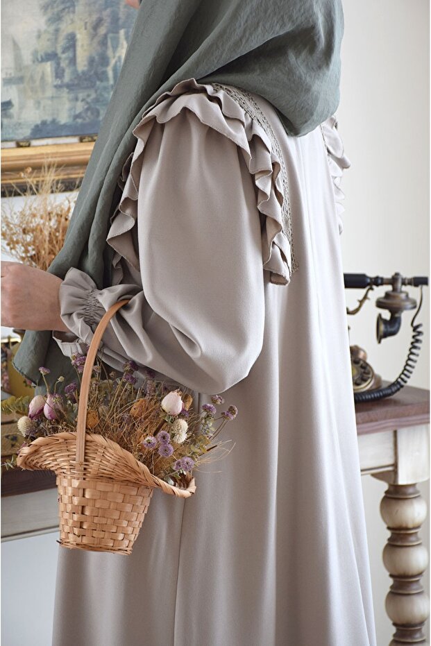 Zarif Model Elbise Taş Rengi - 4