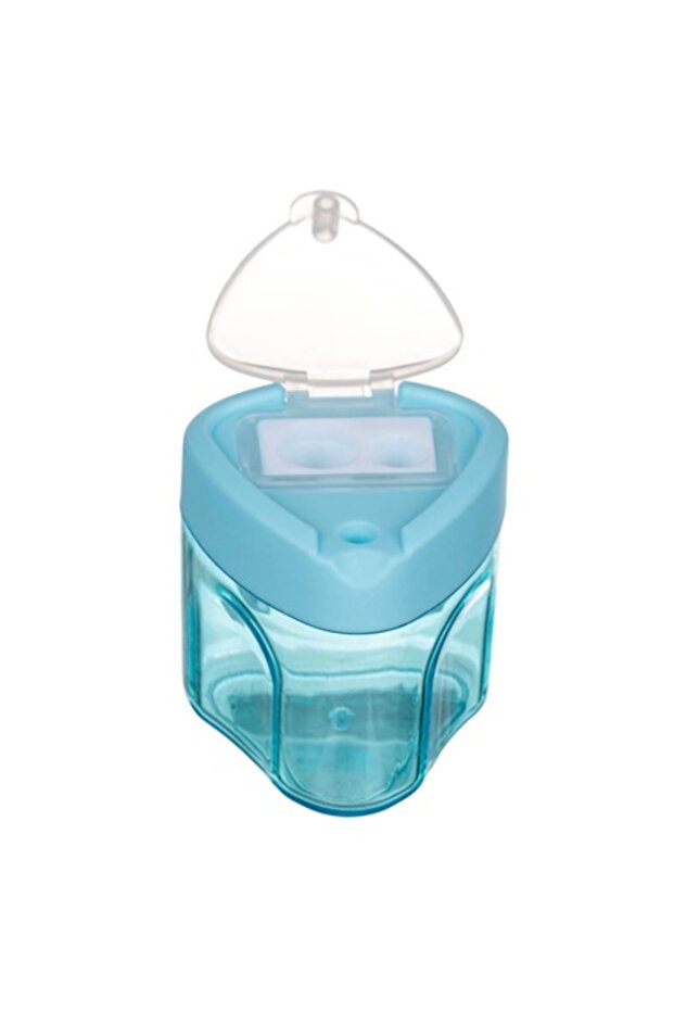 Triangular Plastic Sharpener, Transparent Cap, Two Holes, Blue - 1