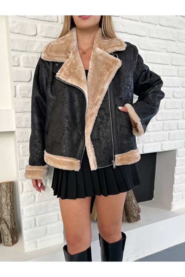 Retro Pattern Hand Feather Plush Coat Jacket - 1