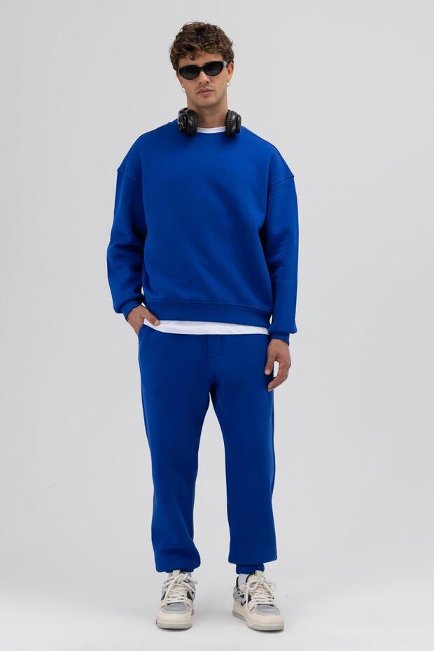 Basic Paça Lastikli Eşofman Alt Saks - 6