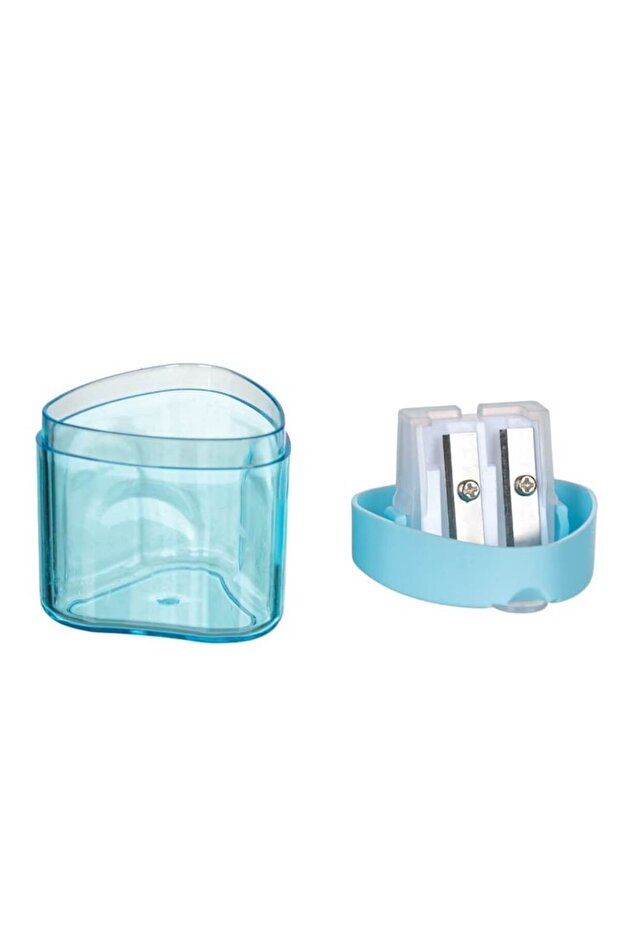 Triangular Plastic Sharpener, Transparent Cap, Two Holes, Blue - 2