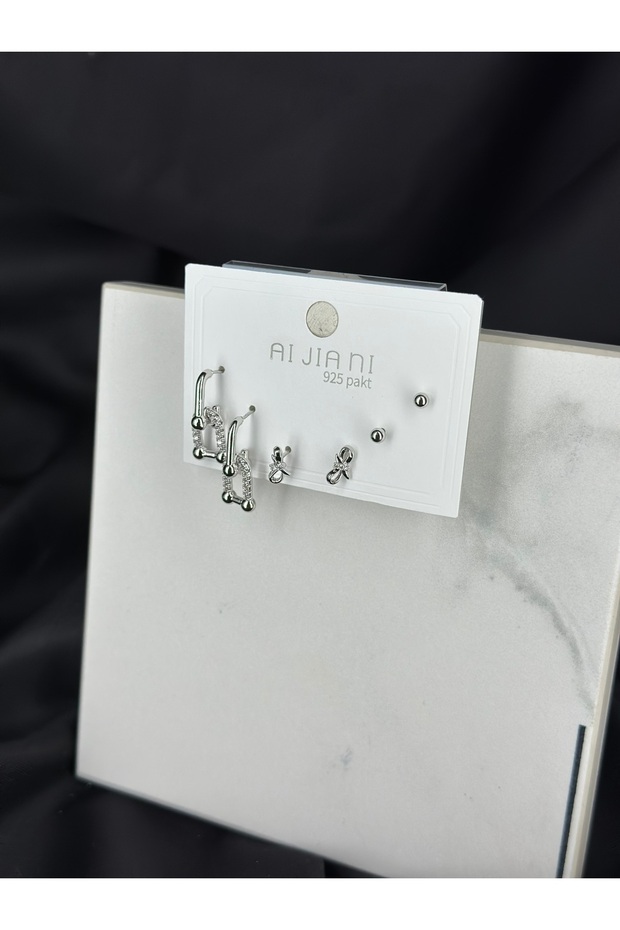 Silver 4-Piece Brand Model Design Earring Set