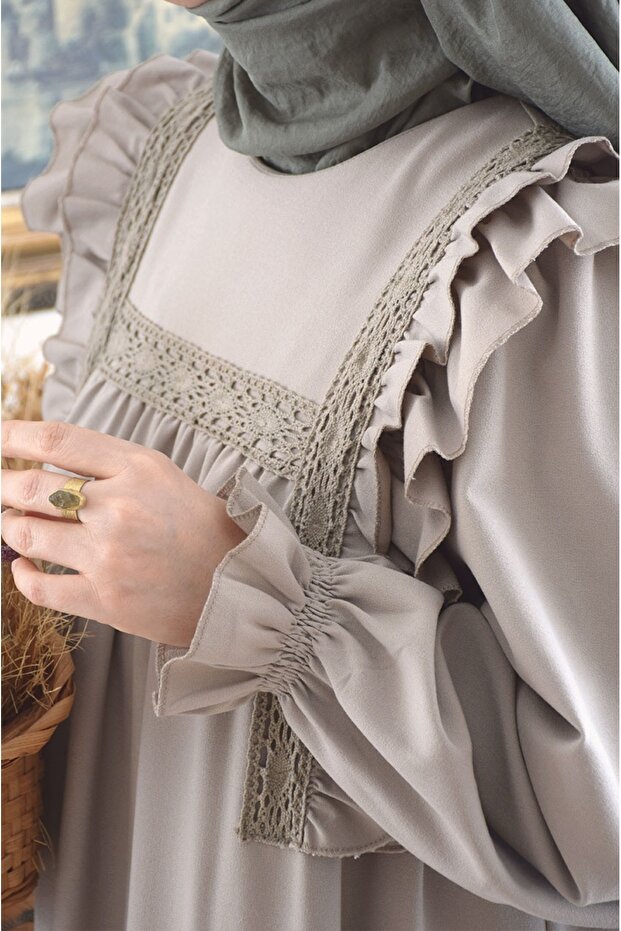 Zarif Model Elbise Taş Rengi - 3
