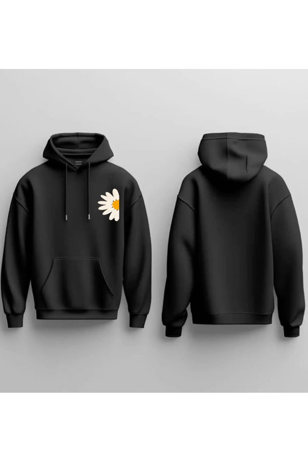 New Season Daisy Printed 3-Ply Cotton Hooded Sweatshirt