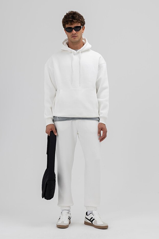 Basic Paça Lastikli Eşofman Alt Ekru - 5