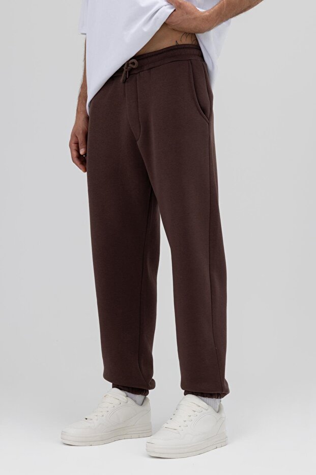 Basic Paça Lastikli Eşofman Alt Kahve - 3