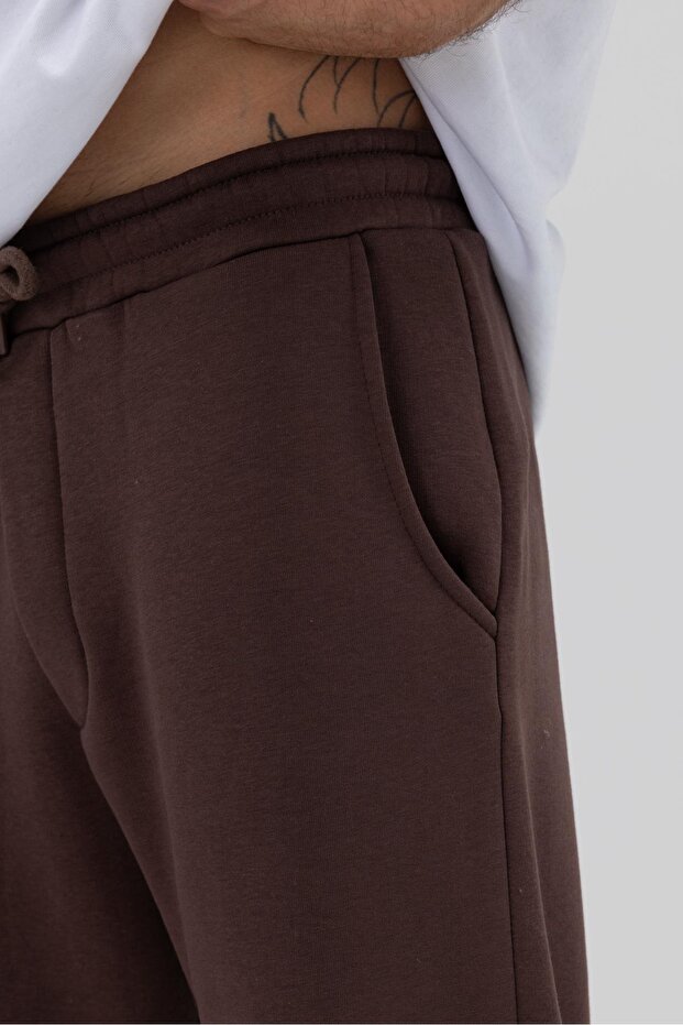 Basic Paça Lastikli Eşofman Alt Kahve - 4
