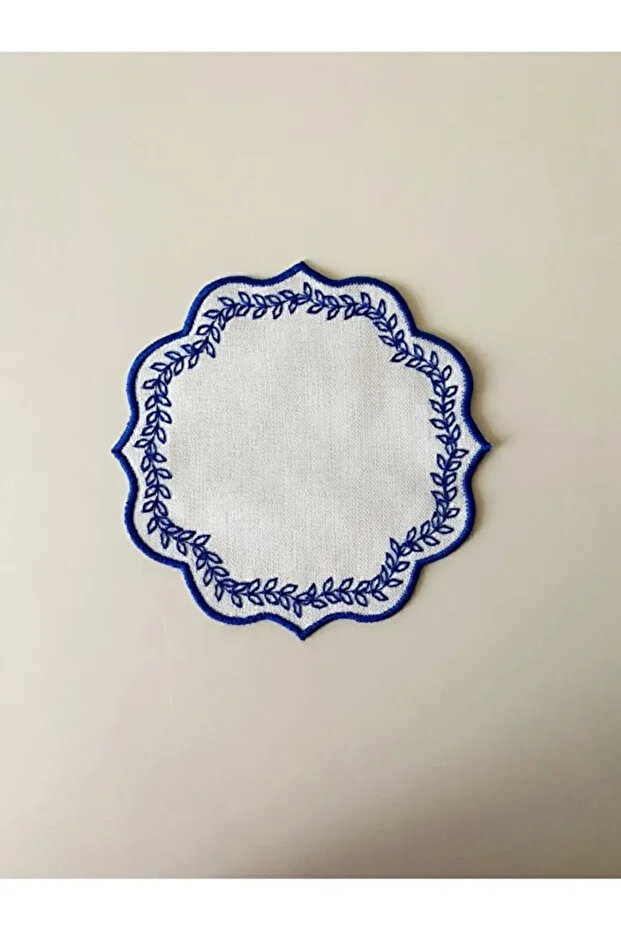 6 Pieces Linen Fabric Embroidered Coffee Side Cocktail Napkin & Coasters