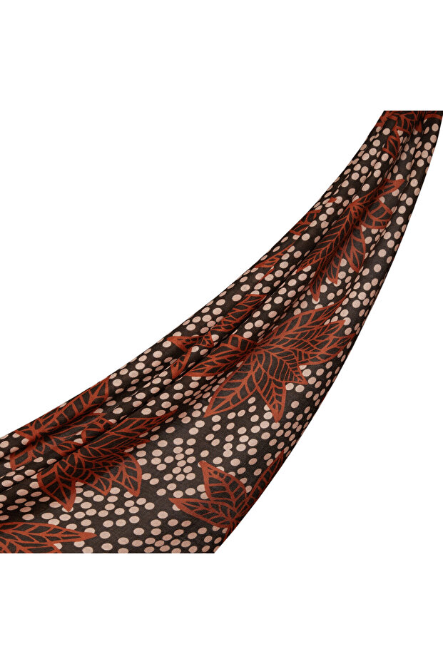 Coffee Polka Leaf Patterned Wool Silk Shawl - 1