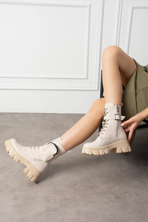 Lorbi Women's Boots with Bag Beige Leather