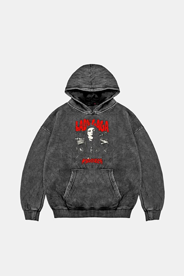 Lady Gaga Printed Oversize Unisex Washable Black Hoodie