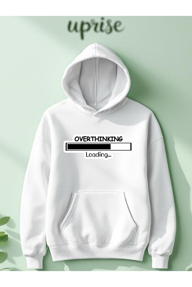 سويت شيرت كبير الحجم مطبوع عليه Overthinking Loading مصنوع من القطن بثلاث خيوط - 1