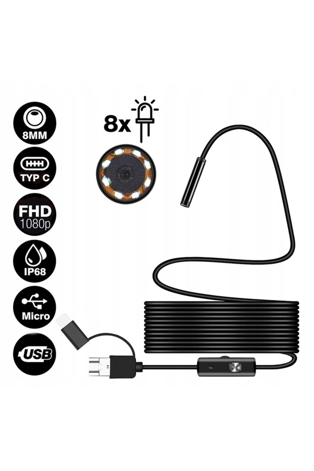 IP67 endoscopic camera, OTG function, side view adapter, USB, 6 LEDs, 5 m cable - 4