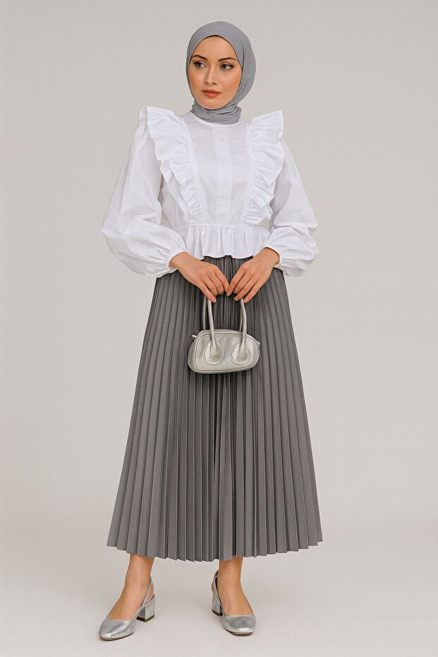 High-Waisted Pleated Flared Skirt