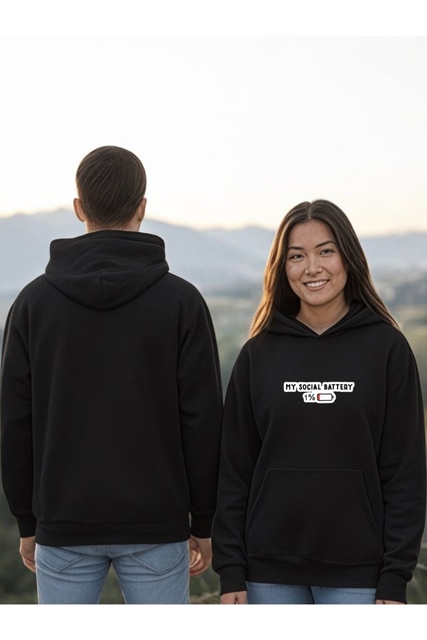 My Social Battery Colorful Printed Hooded Sweatshirt