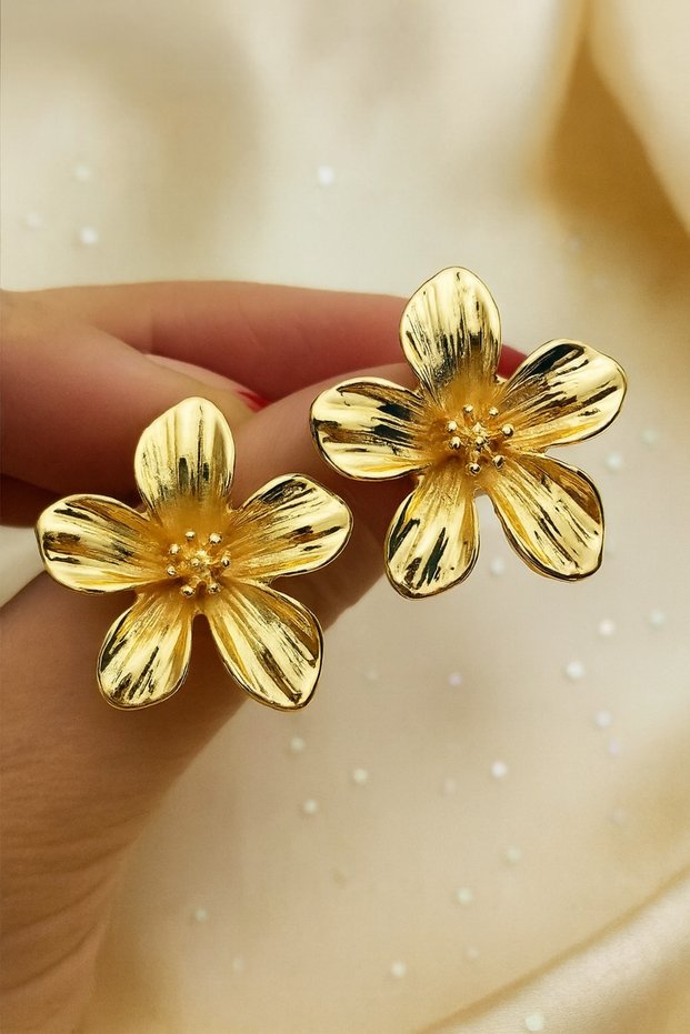 Gold 5 Petal Flower Earrings