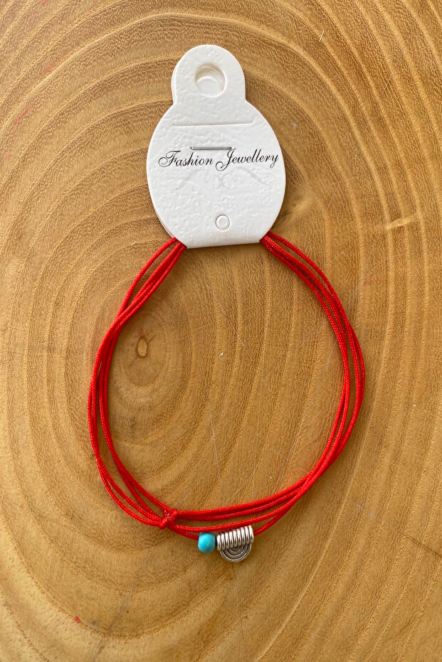 Red String Silver Figure,Blue Bead Necklace