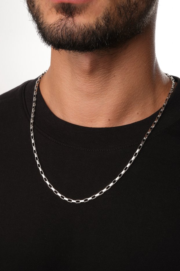 Steel Rectangular Men's Chain Necklace 3mm Does Not Tarnish