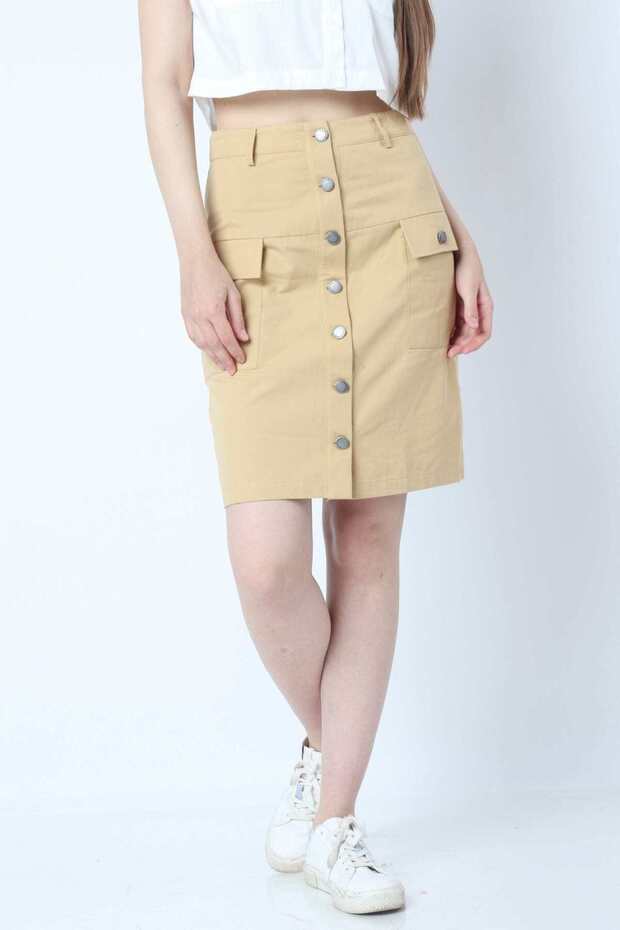 Midi Skirt with Button-Front - 1