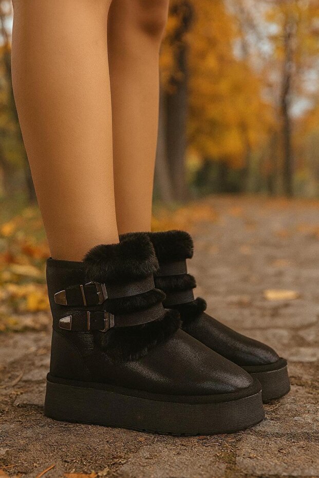 Çift Tokalı KalınTaban Kadın Bot - 1