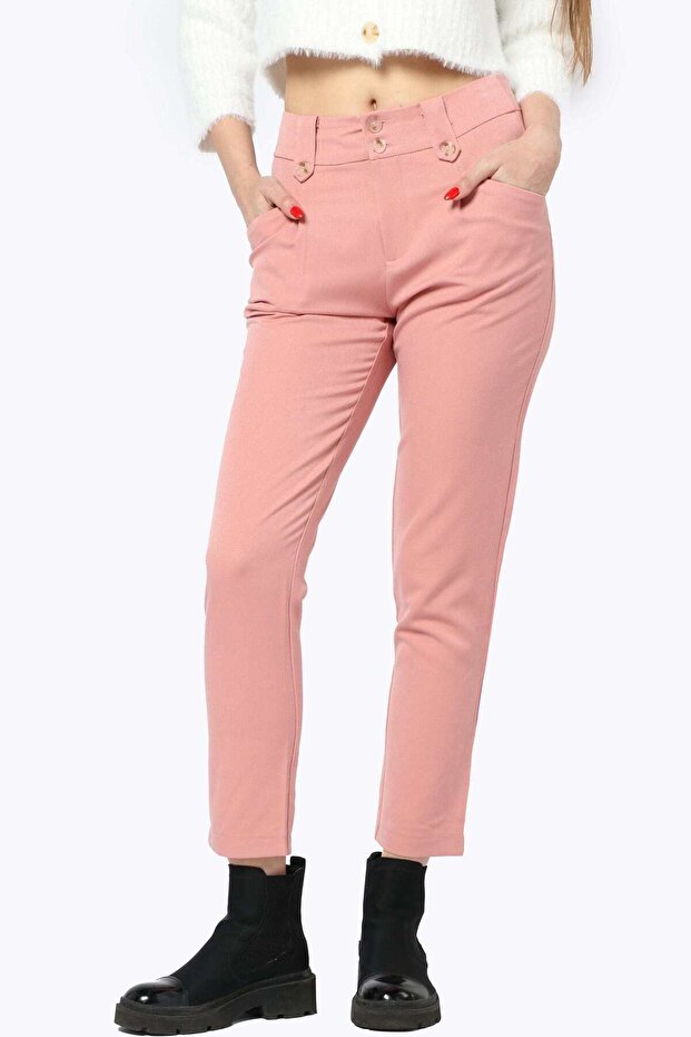 بنطلون سادة بأزرار أمامية - 1