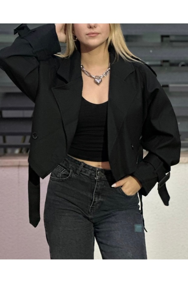 SİYAH MİNİ TRENÇKOT - 1