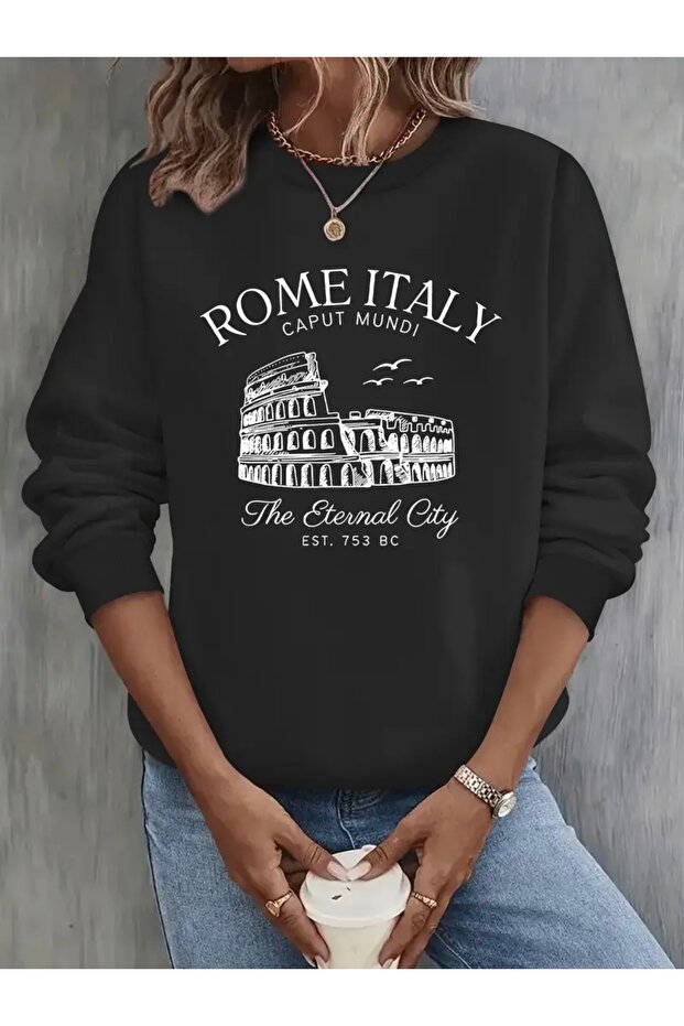 Rome Italy Printed Oversize Unisex Women/Men Crop Neck Sweatshirt