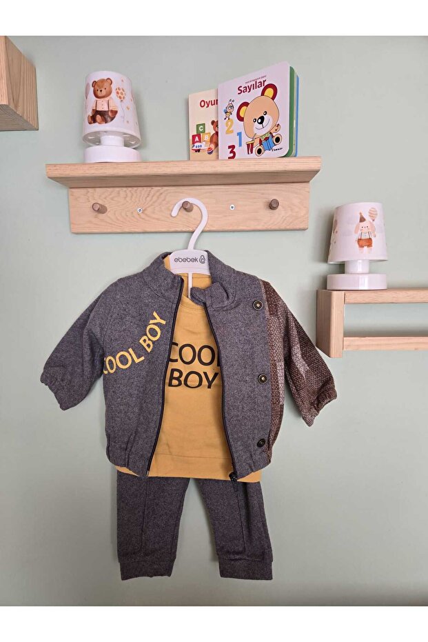 Kışlık 3 lü önü baskılı erkek bebek takımı - 1