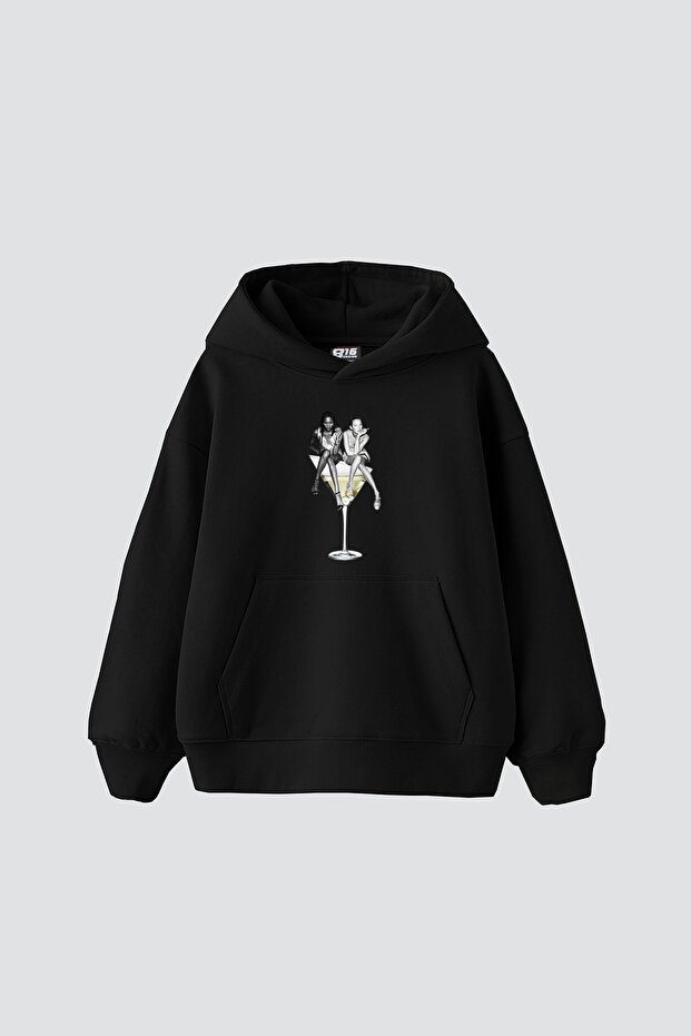 Dirty Martini Printed Oversize Unisex Black Hoodie
