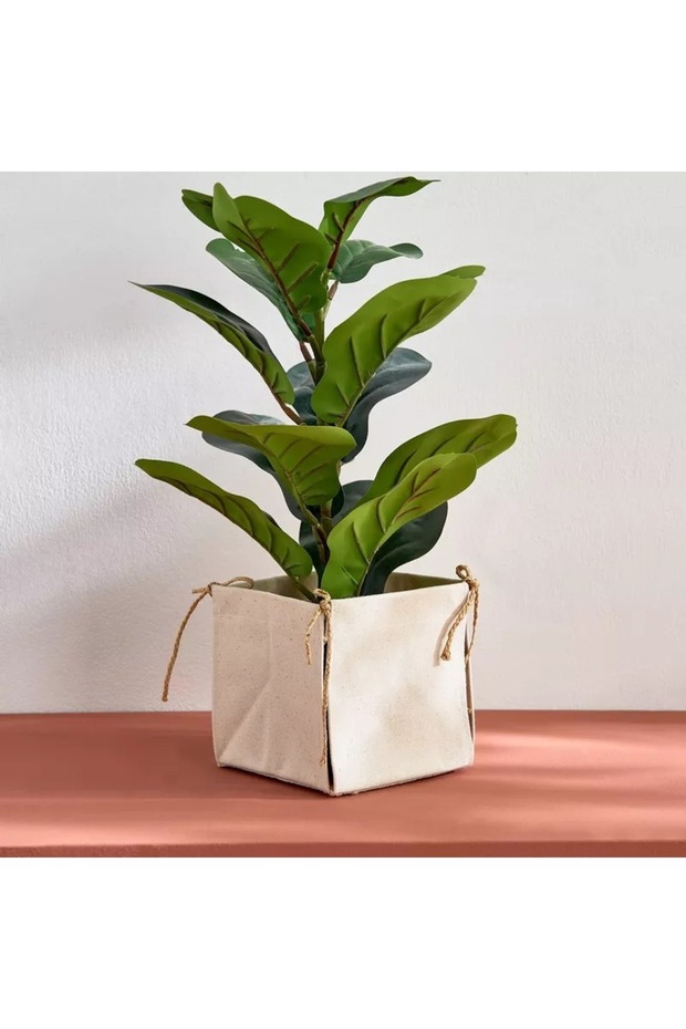 Bella Fabric Square Planter with Raffia Strings - 15 x 15 x 15 cm - 4