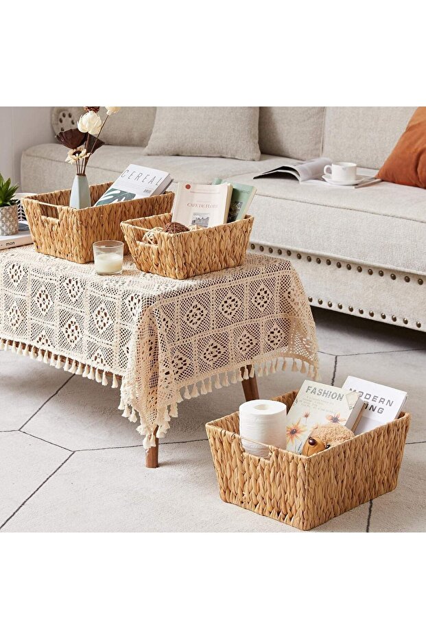Handmade Wicker Rectangular Decorative Basket, Wicker Rectangular Decorative Tray with 3 Model Options (34 * - 1