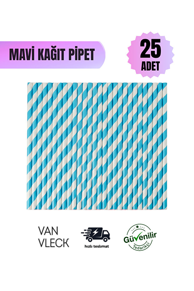 25’li Mavi Kağıt Pipet Seti – Çevre Dostu, Tek Kullanımlık, Dayanıklı ve Şık Renkli Pipetler - 1