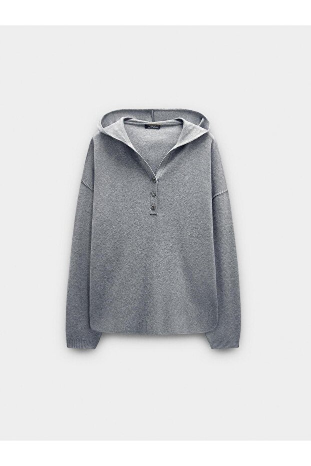 Kapüşonlu Örme Kazak - 6