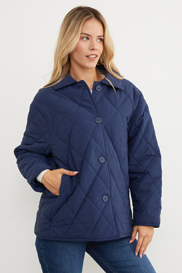 Quilted Patterned Oversize Buttoned Coat - 1