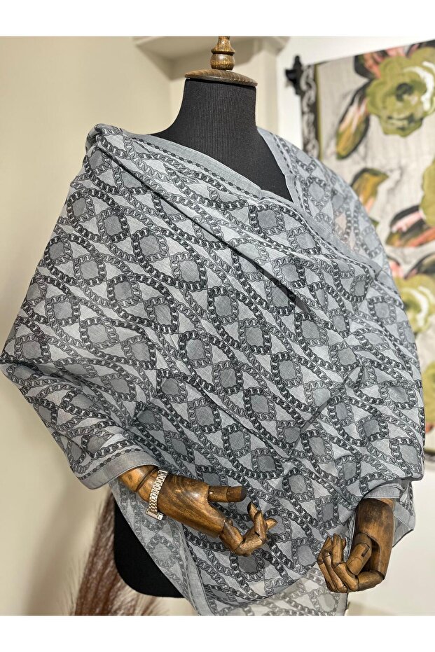 Prag Chain Pattern Hemp Shawl - Gray - 5