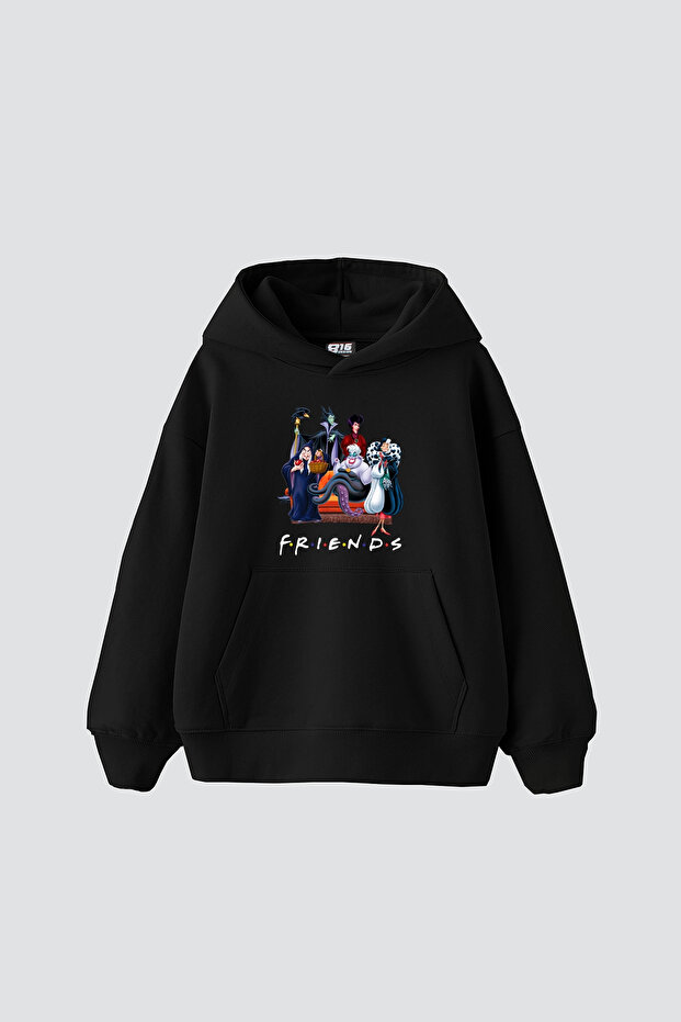 Friends Printed Oversize Unisex Black Hoodie