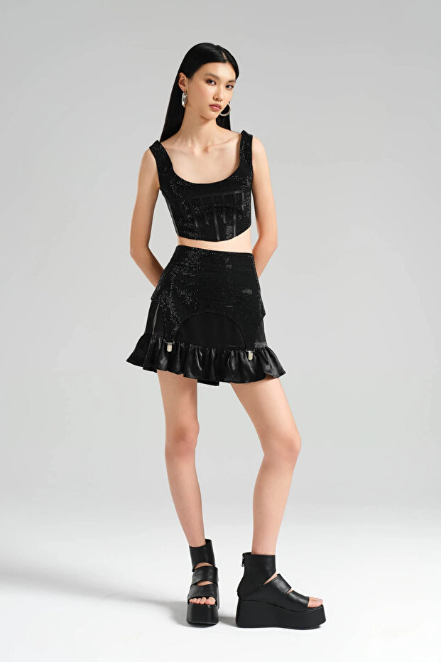 tw3 Kadın Özel Tasarım Taşlı Mini Etek - 2