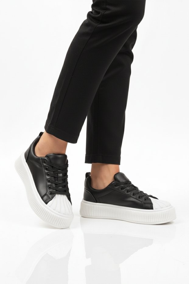Black and White Lace-Up Unisex Sneakers Grov 410 g