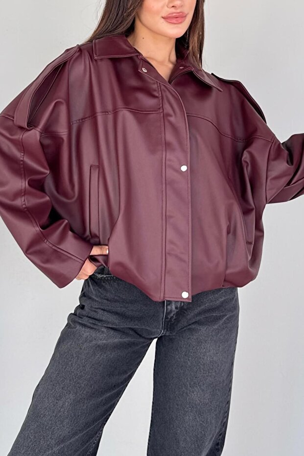 Zr Model Women's Bomber Striped Leather Jacket