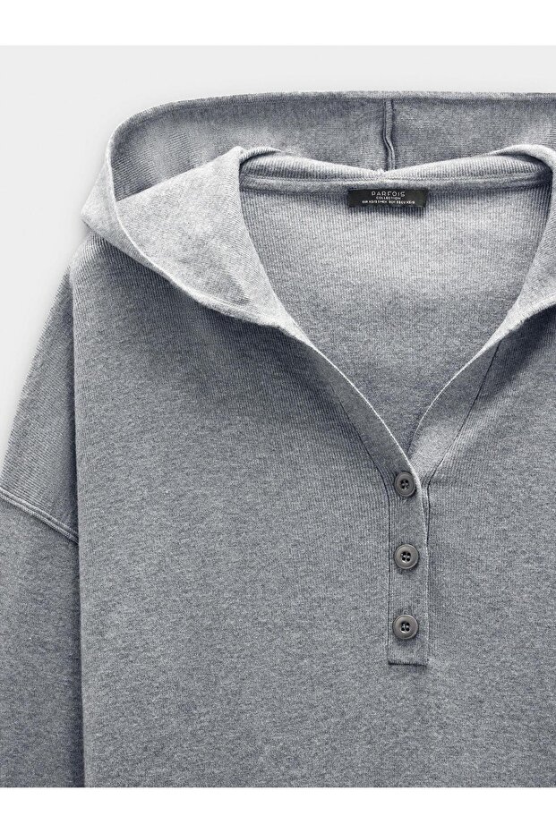 Kapüşonlu Örme Kazak - 7