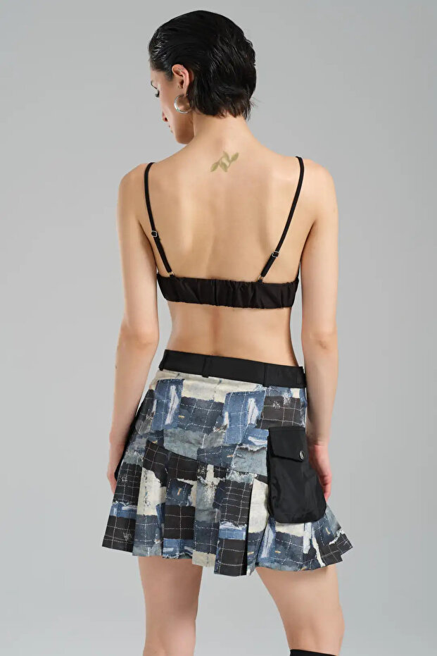 tw3 Kadın Baskılı Tasarım Pileli Mini Etek - 2